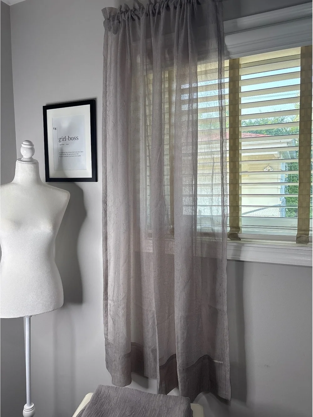 Sheer Gray Curtain Panel Set with Rod Pocket
